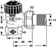 Thermostatventilunterteil in Eckform, mit Gewindeanschluss, von IMI Hydronic Engineering. Technische Zeichnung mit Maßangaben zur Installation.